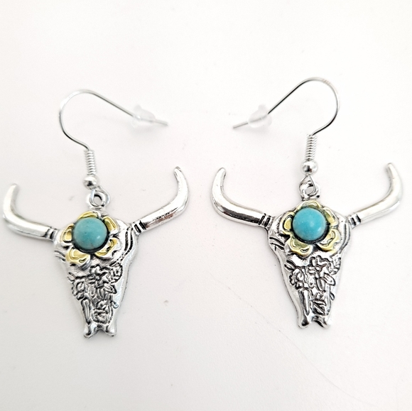 Boho longhorn western turquoise beaded earrings - Picture 8 of 11